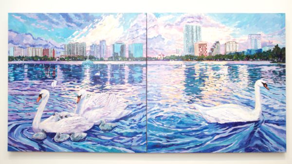 Swans sunset diptych by Heather Nagy 1