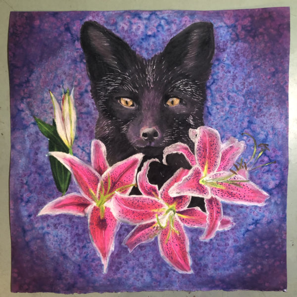 fox with stargzaer lilies